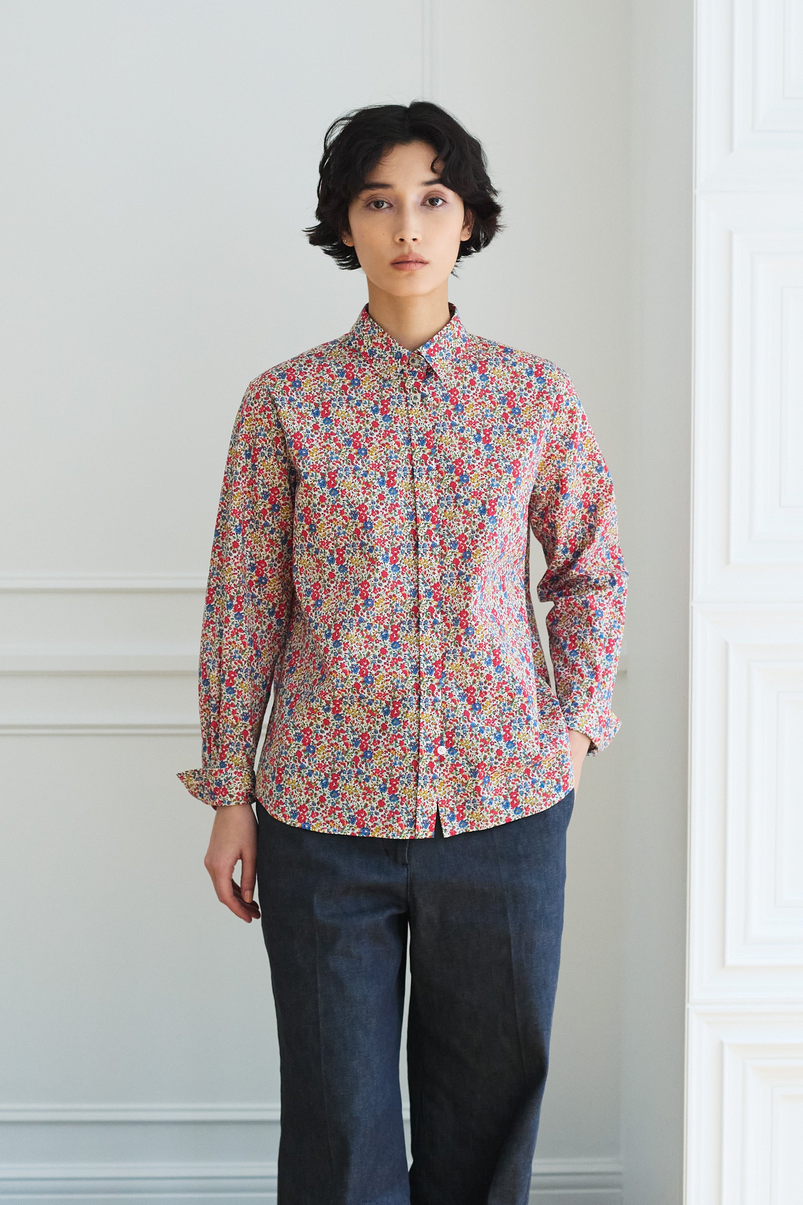 フラワープリントレギュラーカラーシャツ