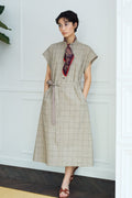 スタンドカラーチェックワンピース