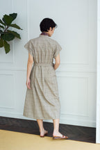 スタンドカラーチェックワンピース