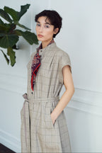 スタンドカラーチェックワンピース