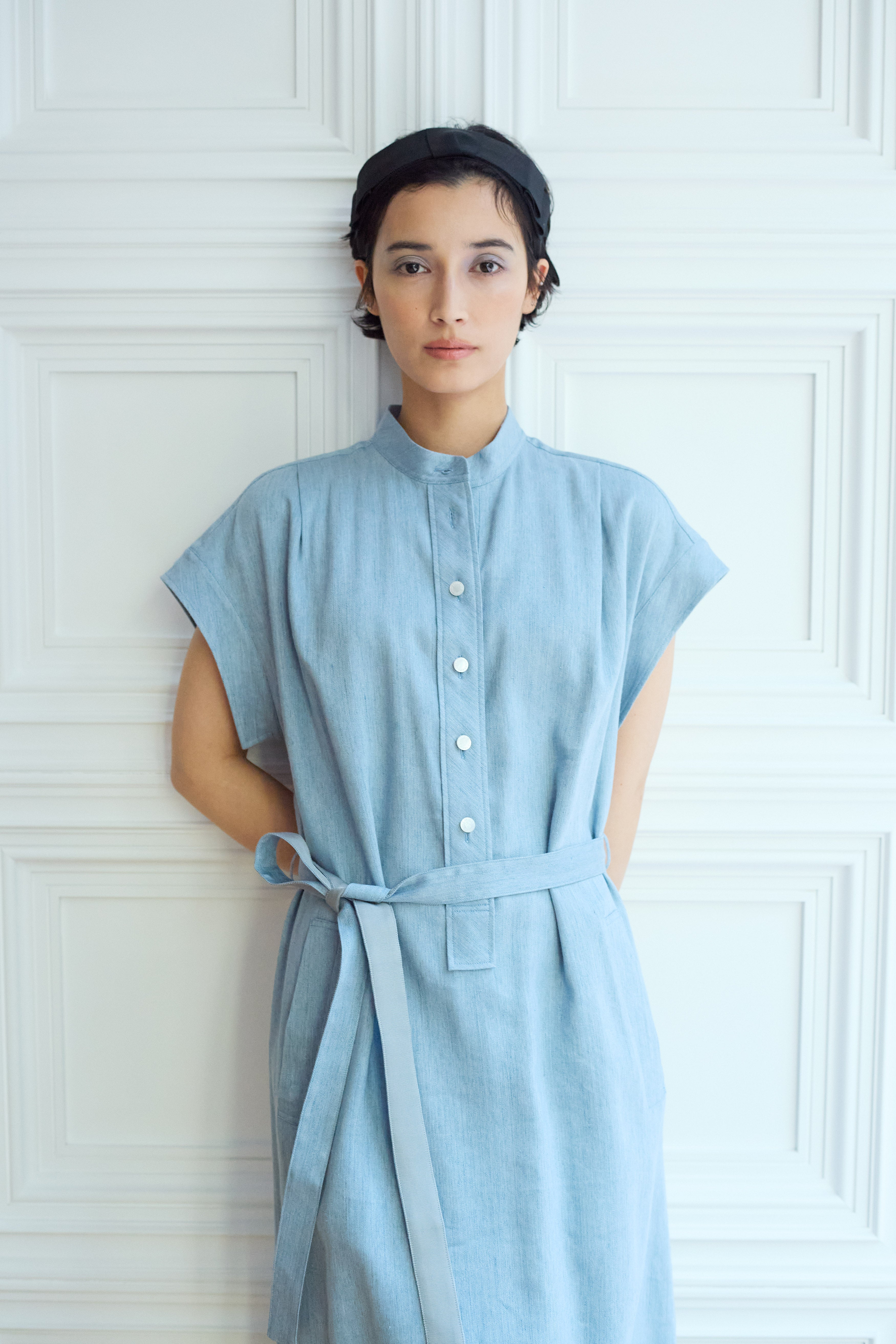 スタンドカラー　ワンピース