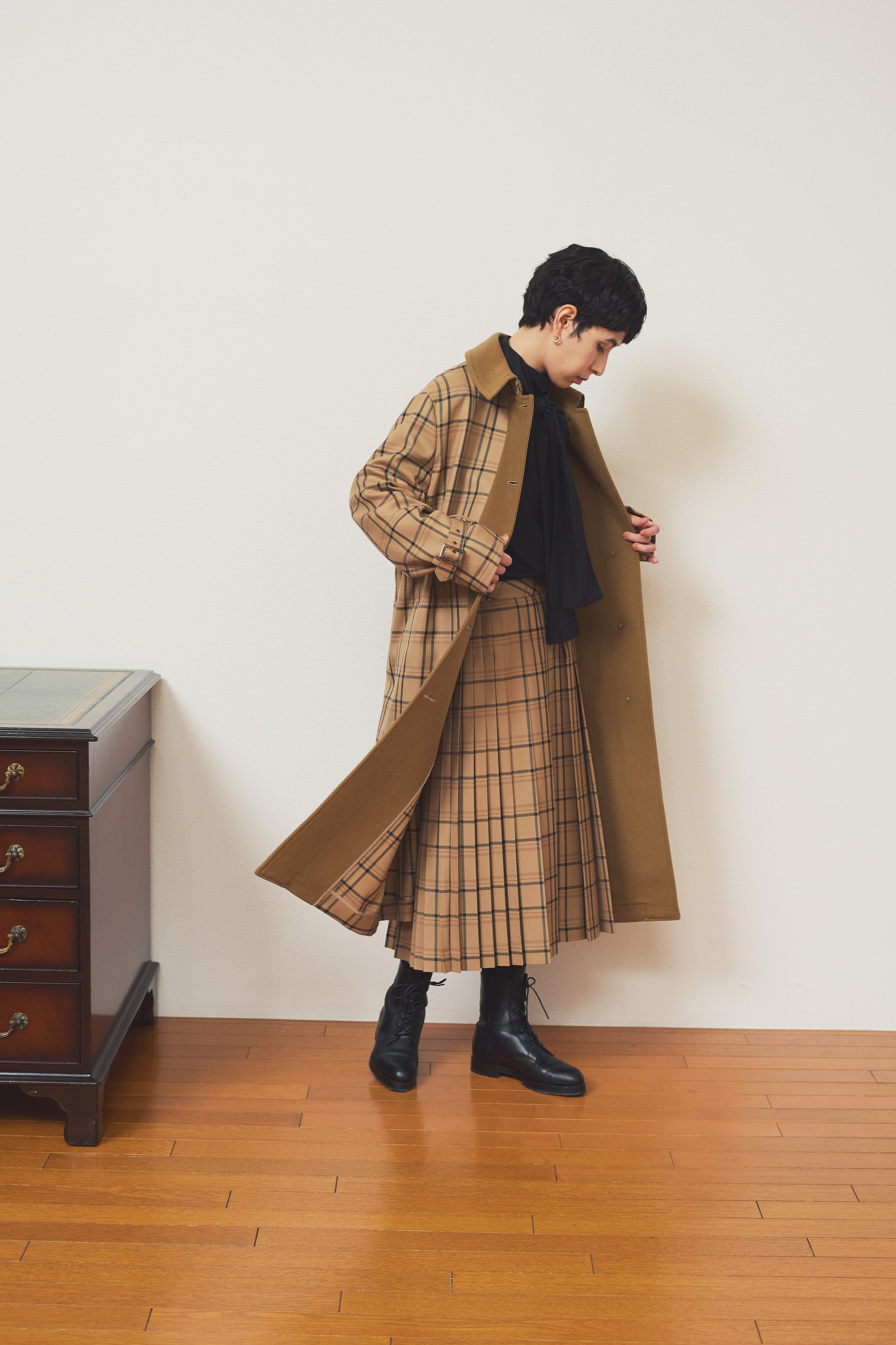 ハウスチェックロングコート